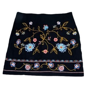Loft Size 8 embroidered colored black mini skirt, colorful shirt,Ann Taylor loft